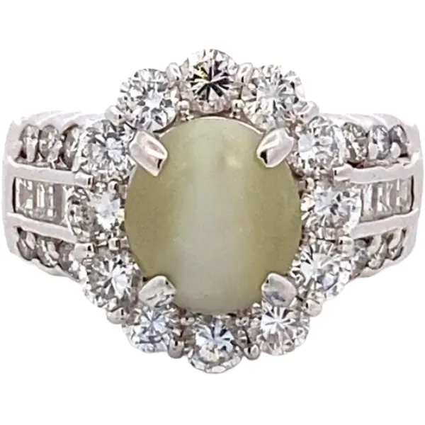 Pt･Pm900 クリソベリルキャッツアイ・ダイヤモンド リング 3.81・D1.8ct