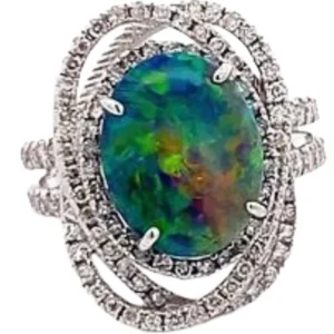 K18 ブラックオパール・透明色石 3.559・0.95ct