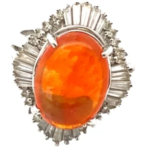 Pt・Pm900 ファイヤーオパール・ダイヤモンド リング 3.80・0.96ct