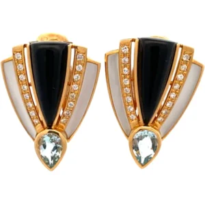 タサキ K18 ダイヤモンド・多色石 ピアスイヤリング 0.09・0.09ct
