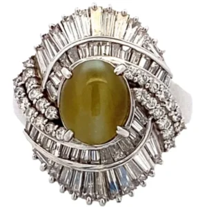 Pt･Pm900 クリソベリルキャッツアイ・ダイヤモンド リング C3.2・D1.75ct
