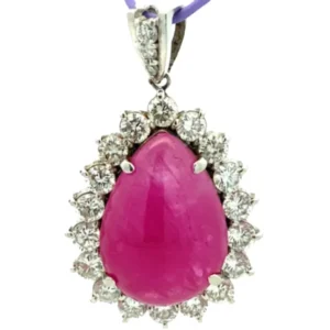 Pt･Pm900 ルビー・ダイヤモンド ネックレスペンダントトップ 18.06・2.77ct
