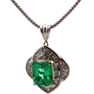 Pt900Pt850 コロンビア産エメラルド・ダイヤモンド ネックレスペンダントトップ 4.41・D1.28ct