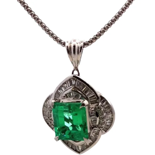 Pt900/Pt850 コロンビア産エメラルド・ダイヤモンド ネックレス/ペンダントトップ 4.41・D1.28ct