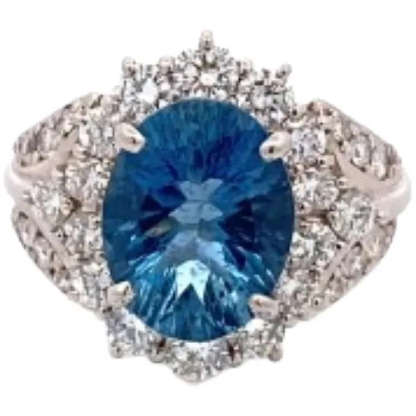 Pt･Pm900 アクアマリン・ダイヤモンド リング D1.15・3.06 ct