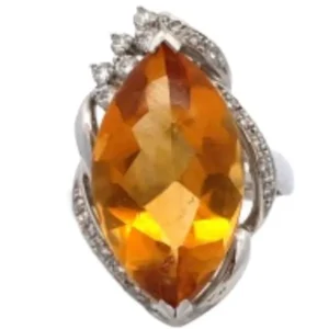 Pt･Pm900 シトリン・ダイヤモンド リング 13.26 ct 0.36 ct