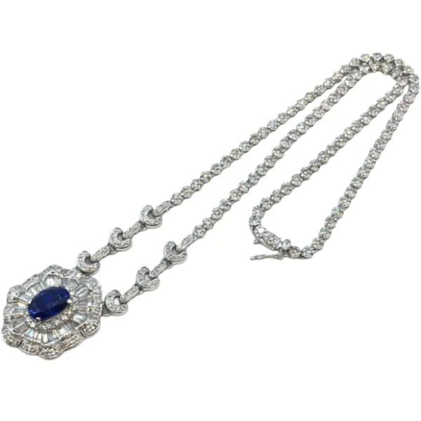 Pt･Pm900 スリランカ産ブルーサファイア・ダイヤモンド ネックレス/ペンダントトップ S5.34・D6.3ct