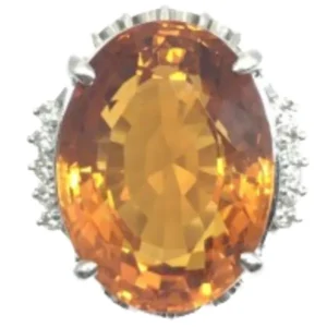 Pt･Pm900 シトリン・ダイヤモンド リング 16.68 ct 0.22 ct