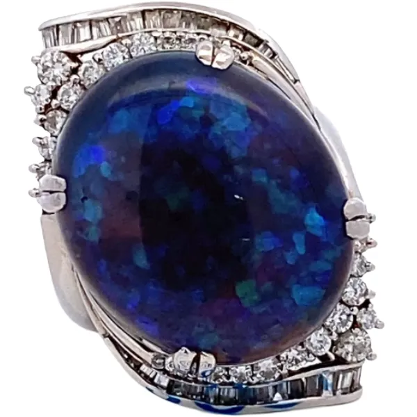 Pt･Pm900 ブラックオパール・ダイヤモンド リング 12.2・1.12ct