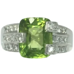 Pt･Pm900 ペリドット・ダイヤ リング 4.97 ct 0.28 ct