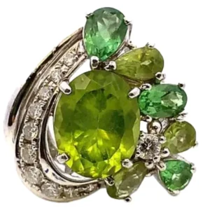 Pt･Pm900 ペリドット・多色石・ダイヤモンド 2.88・D0.24ct