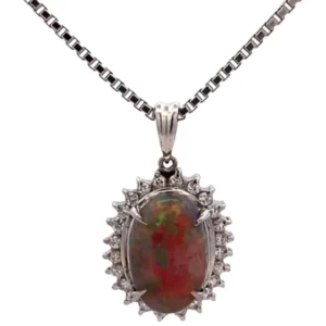 Pt900Pt850 ブラックオパール・ダイヤモンド ネックレスペンダントトップ 2.03・0.24ct