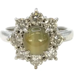 Pt・Pm900 クリソベリルキャッツアイ・ダイヤ 2.15・1.04ct