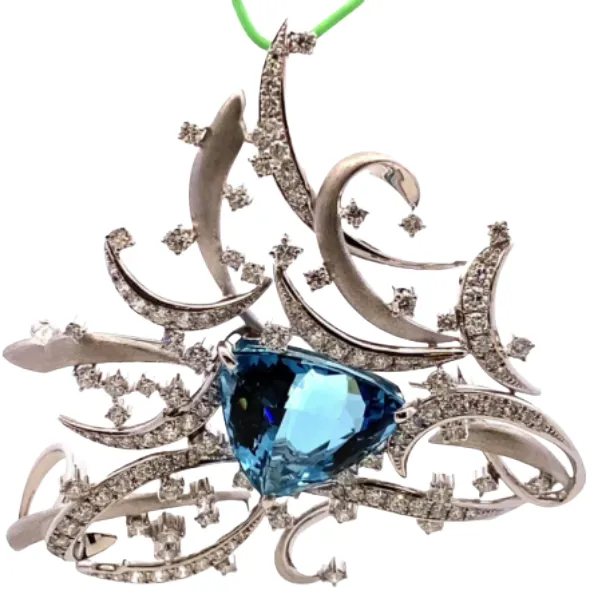 Pt･Pm900 アクアマリン・ダイヤモンド ブローチ 18.45・4.3ct