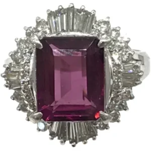 Pt･Pm900 ロードライトガーネット・ダイヤモンド リング 4.93・D1.04ct