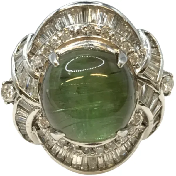 Pt･Pm900 トルマリンキャッツアイ・ダイヤモンド リング 7.46・D1.03ct