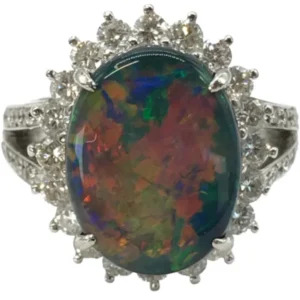 Pt･Pm900 ブラックオパール・ダイヤモンド リング 5.26・1.23ct