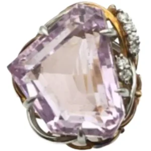 Pt900K18 クンツァイト・ダイヤモンド リング 19.2 ct 0.1 ct