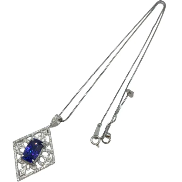 Pt900/Pt850 タンザナイト・ダイヤモンド ネックレス/ペンダントトップ 4.33/0.6ct
