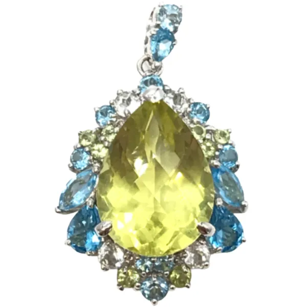 K14WG レモンクォーツ・多色石 ネックレス/ペンダントトップ 10.76ct