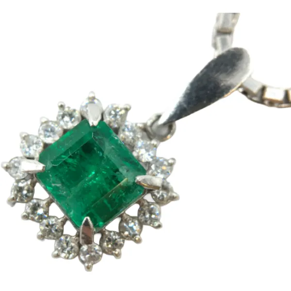 Pt900/Pt850 エメラルド・ダイヤモンド ネックレス/ペンダントトップ E1.34・0.29ct