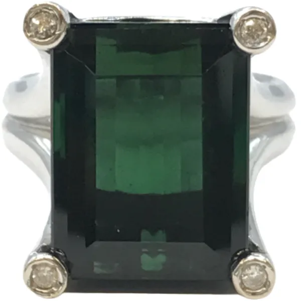 K18WG トルマリン・ダイヤモンド リング 16.15・0.07ct