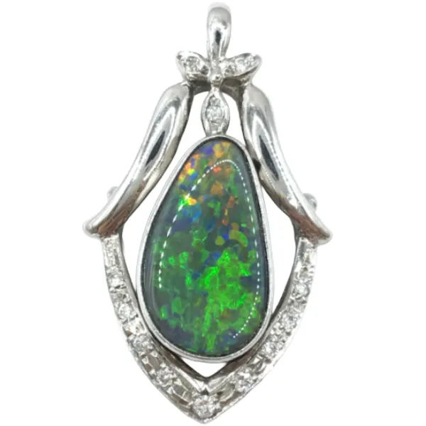 Pt･Pm900 ブラックオパール・ダイヤモンド ネックレス/ペンダントトップ 2.67・0.1ct