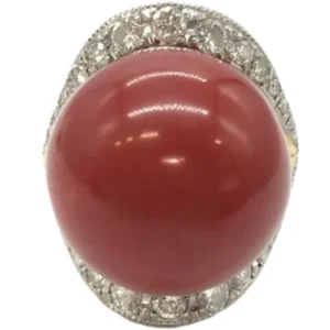 Pt900K18[Kﾒｲﾝ] サンゴ・ダイヤ 17Φ・1.13ct