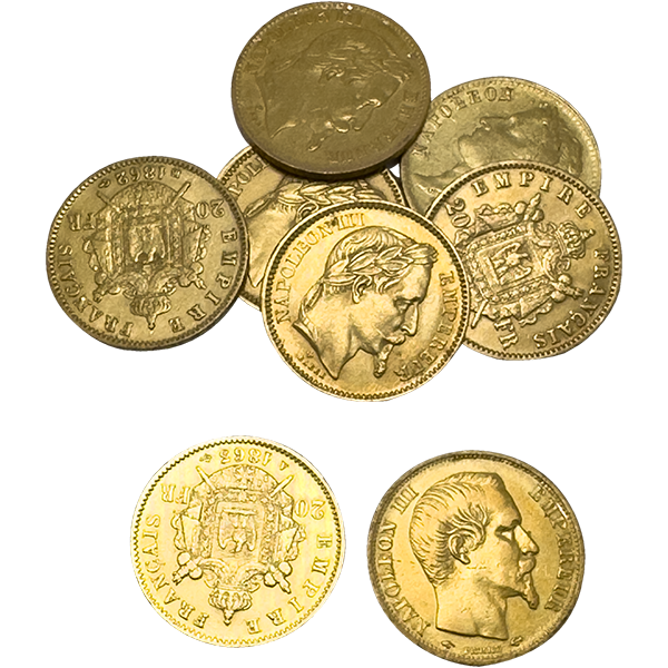 21.6金 (K21.6) フランス ナポレオン3世20フラン金貨 8枚まとめ