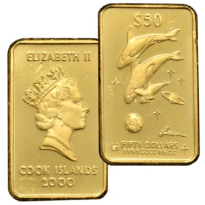 24金(K24) クック諸島・ドルフィン金貨 50ドル 1/6オンス 2000年
